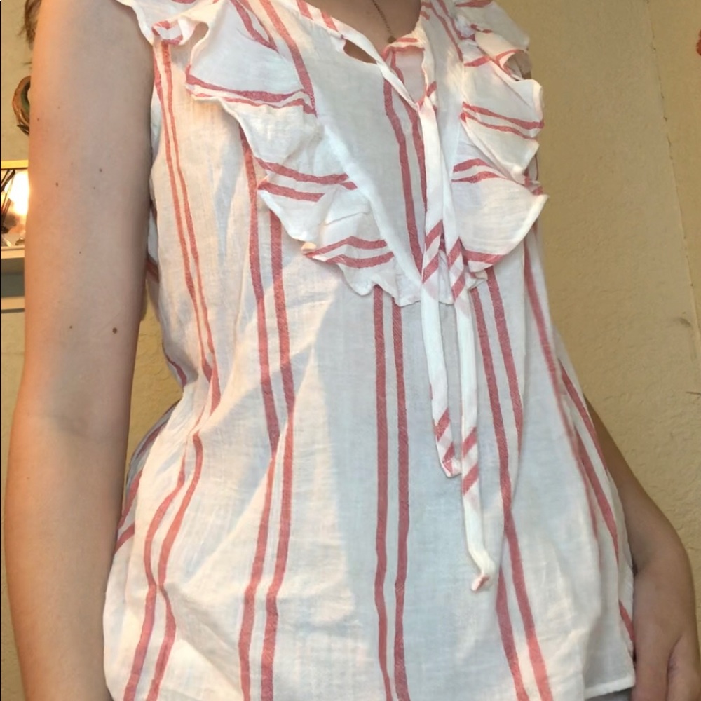 red and white striped top